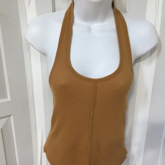 Anthropologie We the Free Tan Ribbed Halter Tank Top - Picture 4 of 14